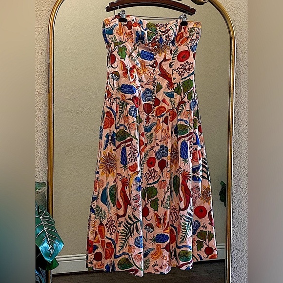 Farm Rio Bright Farm Strapless Linen Midi Dress Size L - Picture 4 of 16